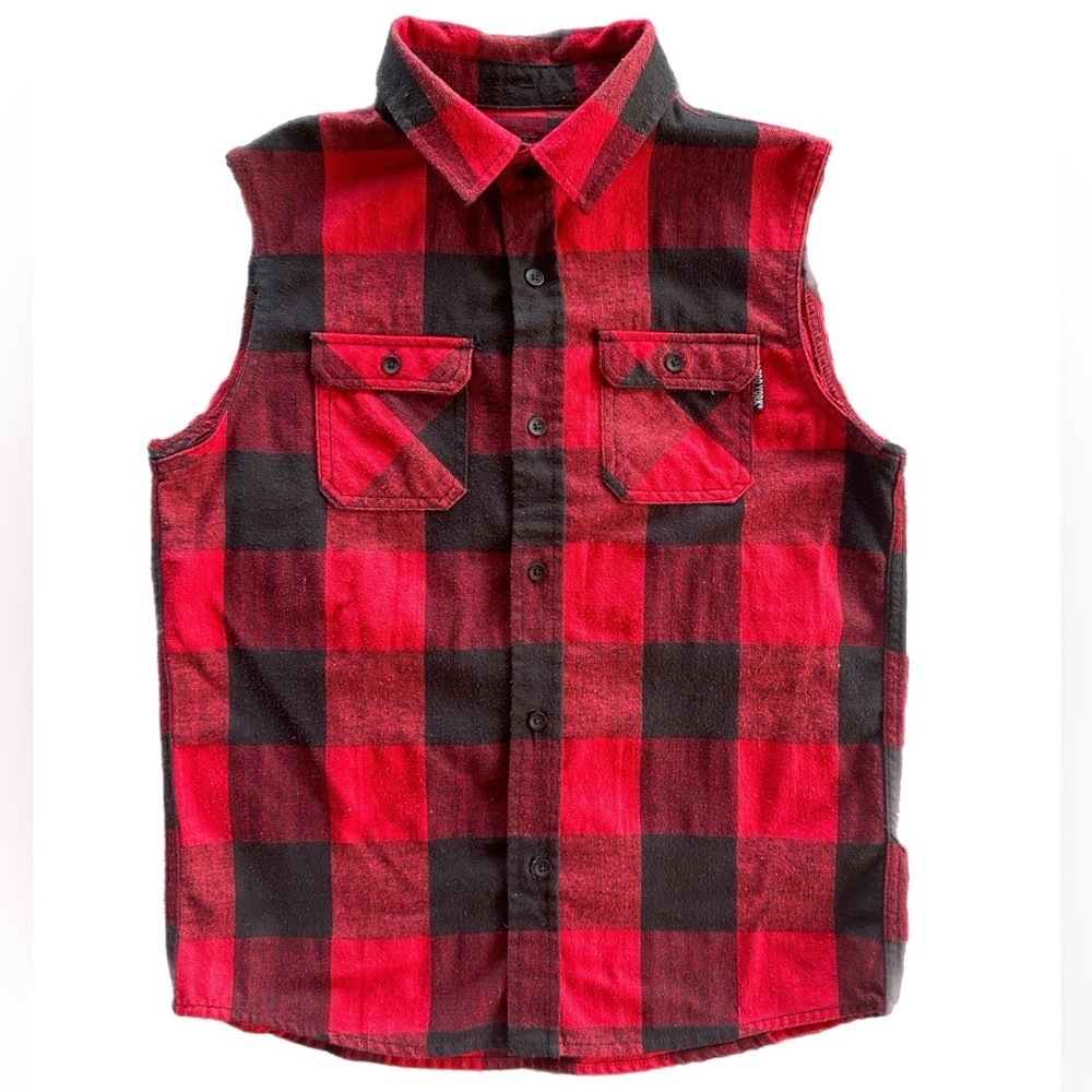 Zoo York Boys Red Plaid Flannel Button Down Vest Size  10-12